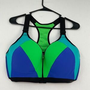 Victoria's Secret‎ VSX Sport Front Zip Sports Bra Blue Green Colorblock 36DDD
